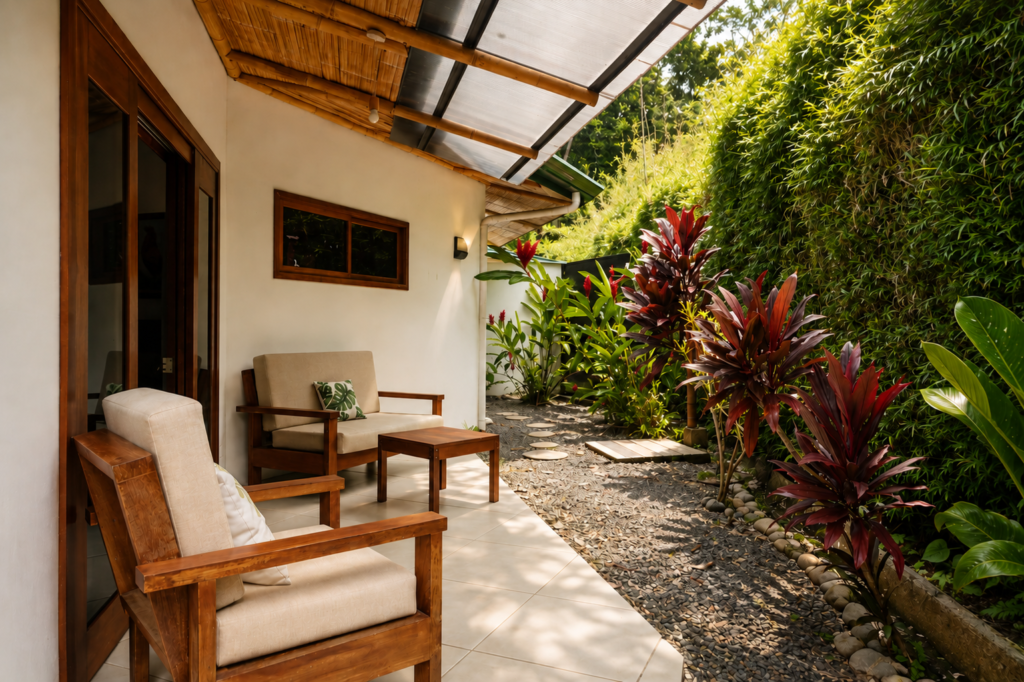 Terraza de una casa vacaciones en Uvita. Alquiler vacacional Airbnb Uvita